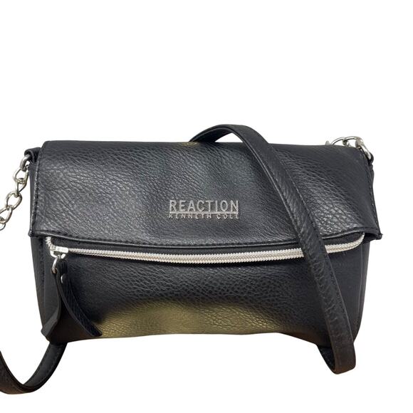 Kenneth Cole Reaction Crossbody Bag Black Pebbled Faux Leather Snap Flap Zipper - Picture 1 of 16